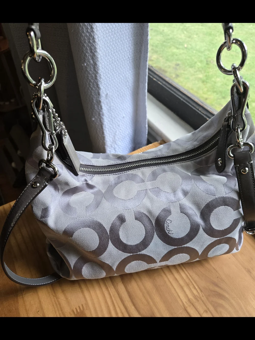 Coach Optic Signature Hobo Bag in Light Grey
